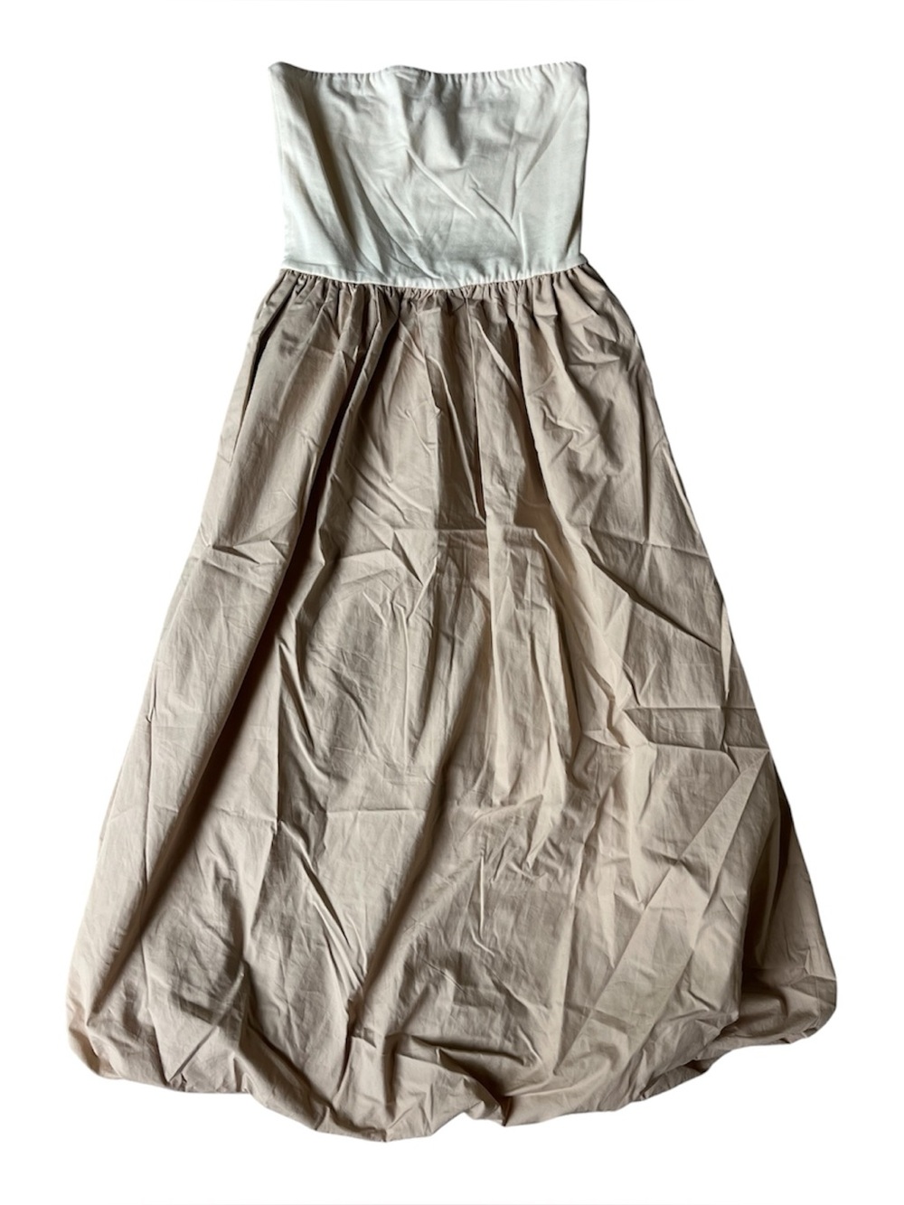 SINCERELY JULES STRAPLESS TAN & CREAM MAXI DRESS WOMENS SMALL
